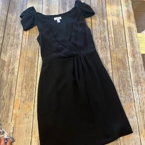LOFT Dress Size 0 Black Puff Butterfly Sleeve Plunging Neckline